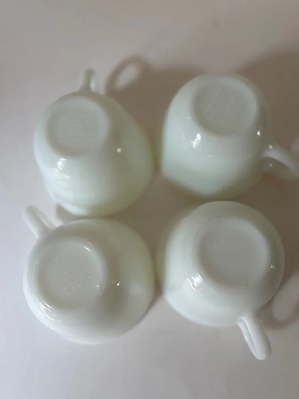 Vintage Set Of Four Pyrex Opal White Coffee Cups  Nice